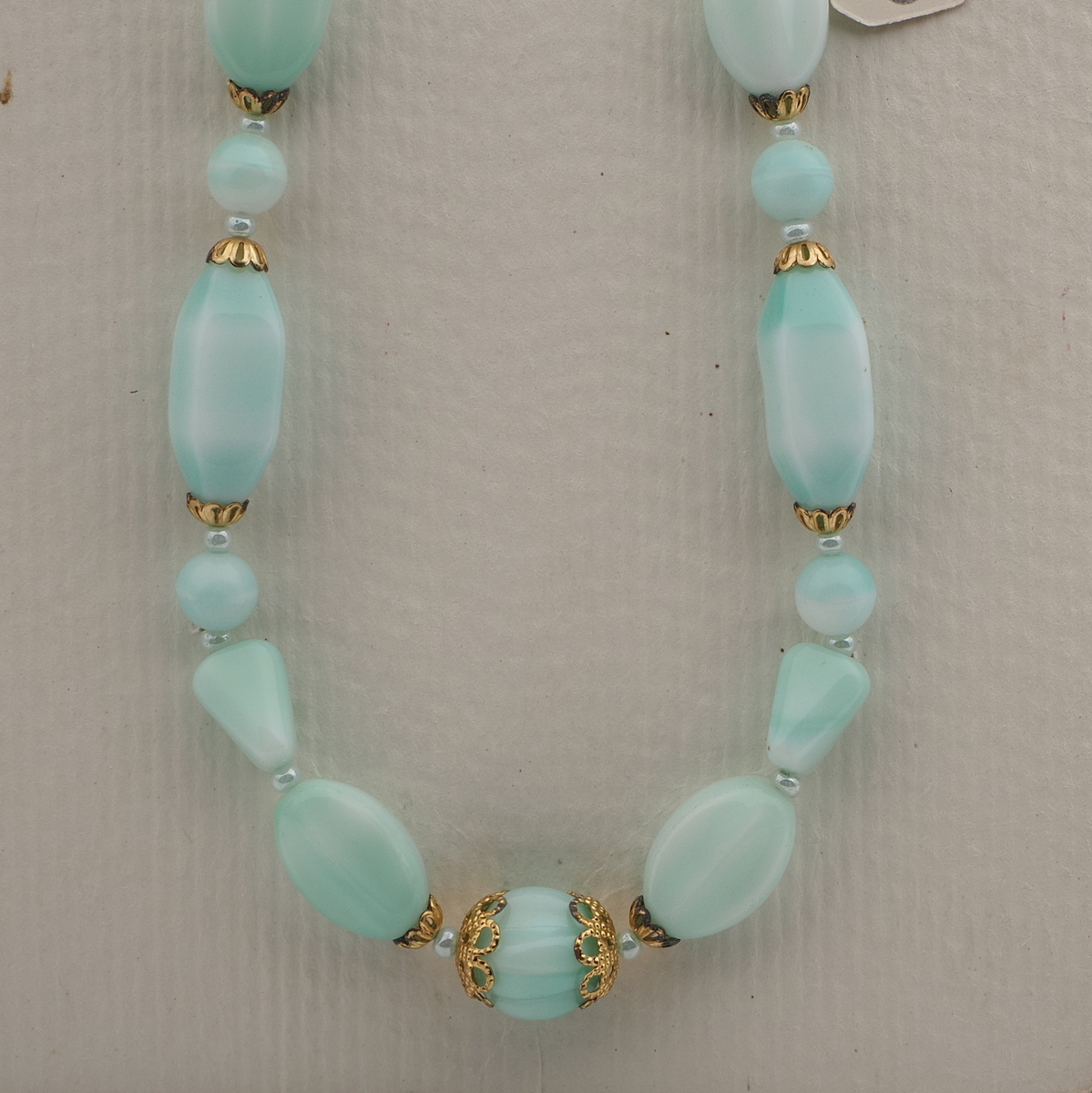 Vintage Czech necklace white uranium vaseline glass beads 