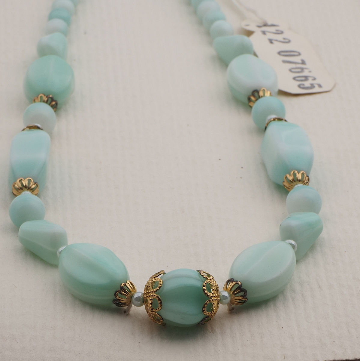 Vintage Czech necklace white uranium vaseline glass beads 