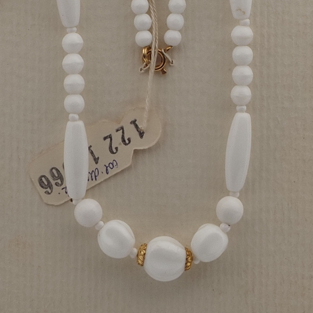 Vintage Czech sample necklace white glass beads 27"