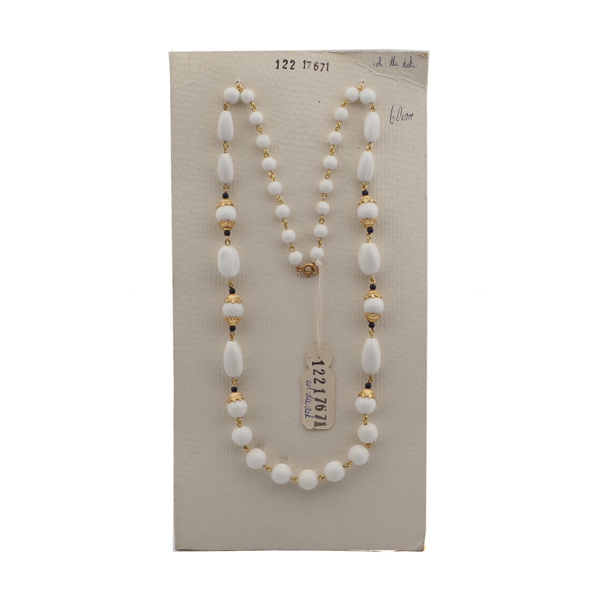 Vintage Czech link chain necklace white glass beads 