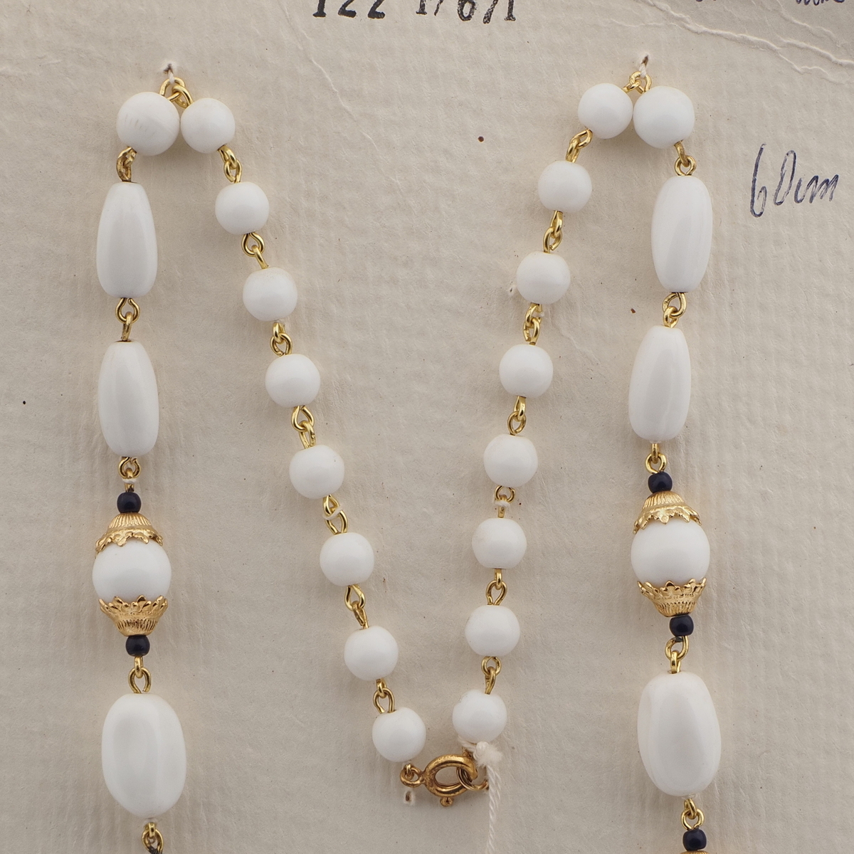 Vintage Czech link chain necklace white glass beads 