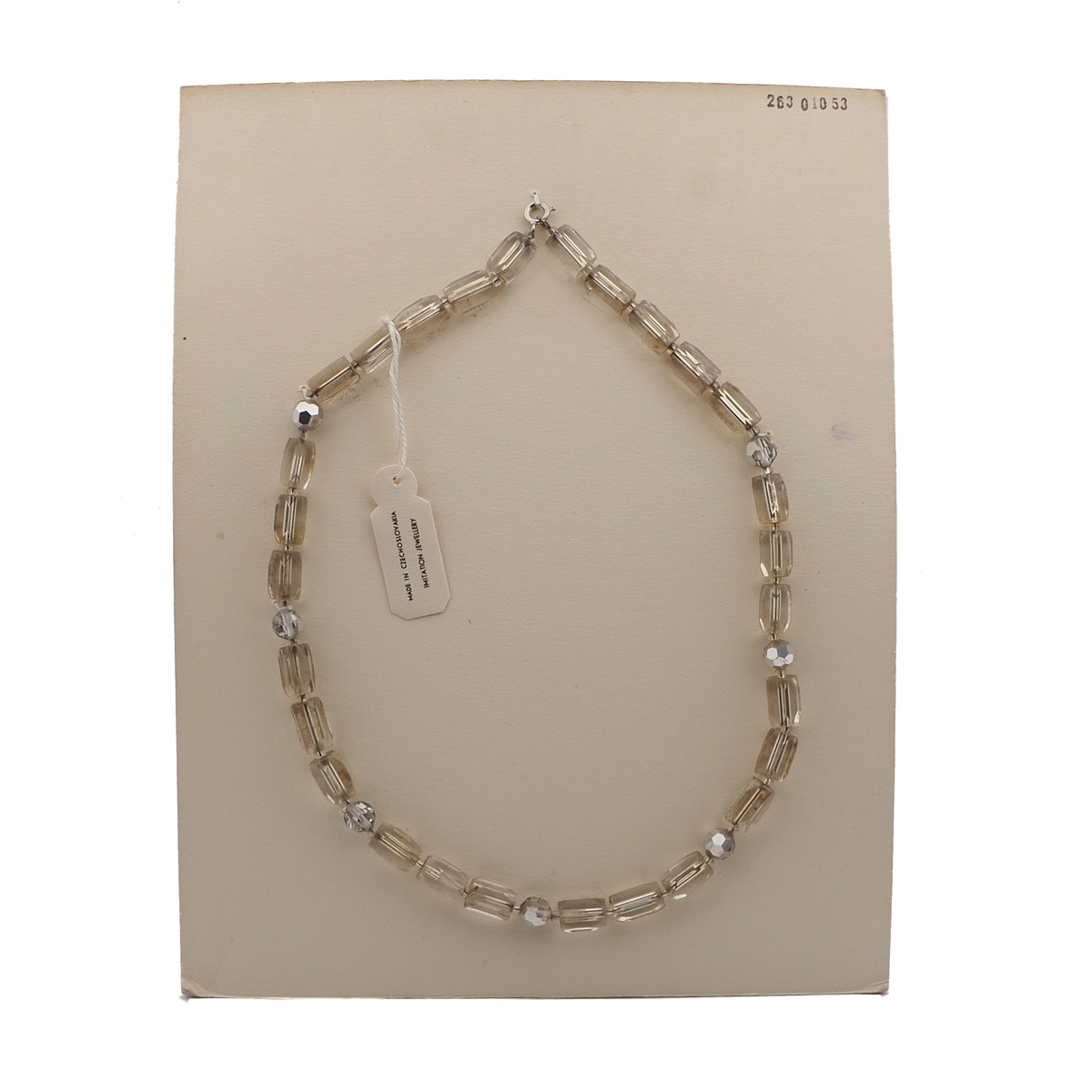 Vintage Czech necklace clear pentagon part silvered round glass beads