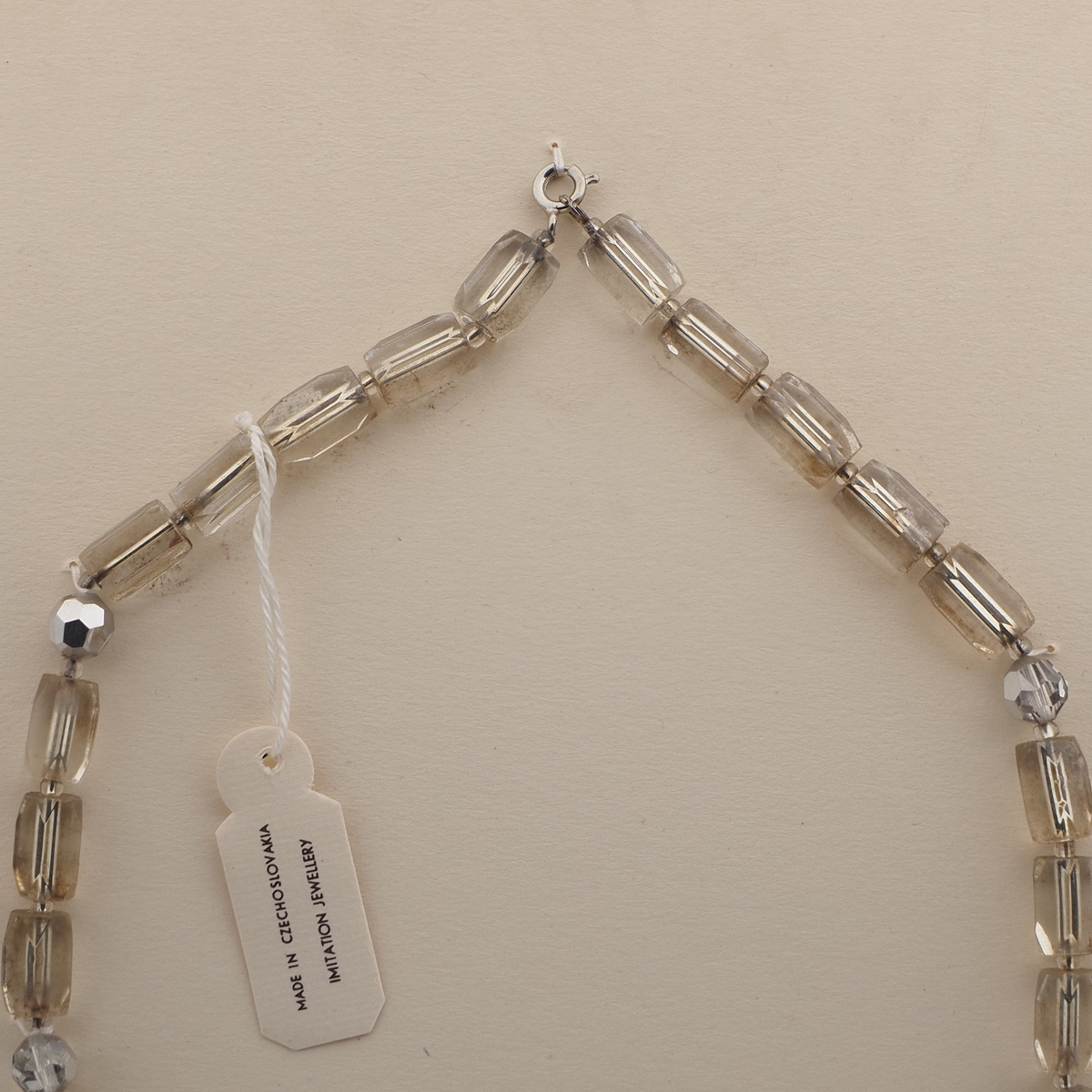 Vintage Czech necklace clear pentagon part silvered round glass beads