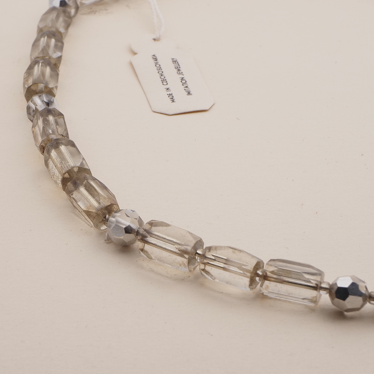 Vintage Czech necklace clear pentagon part silvered round glass beads