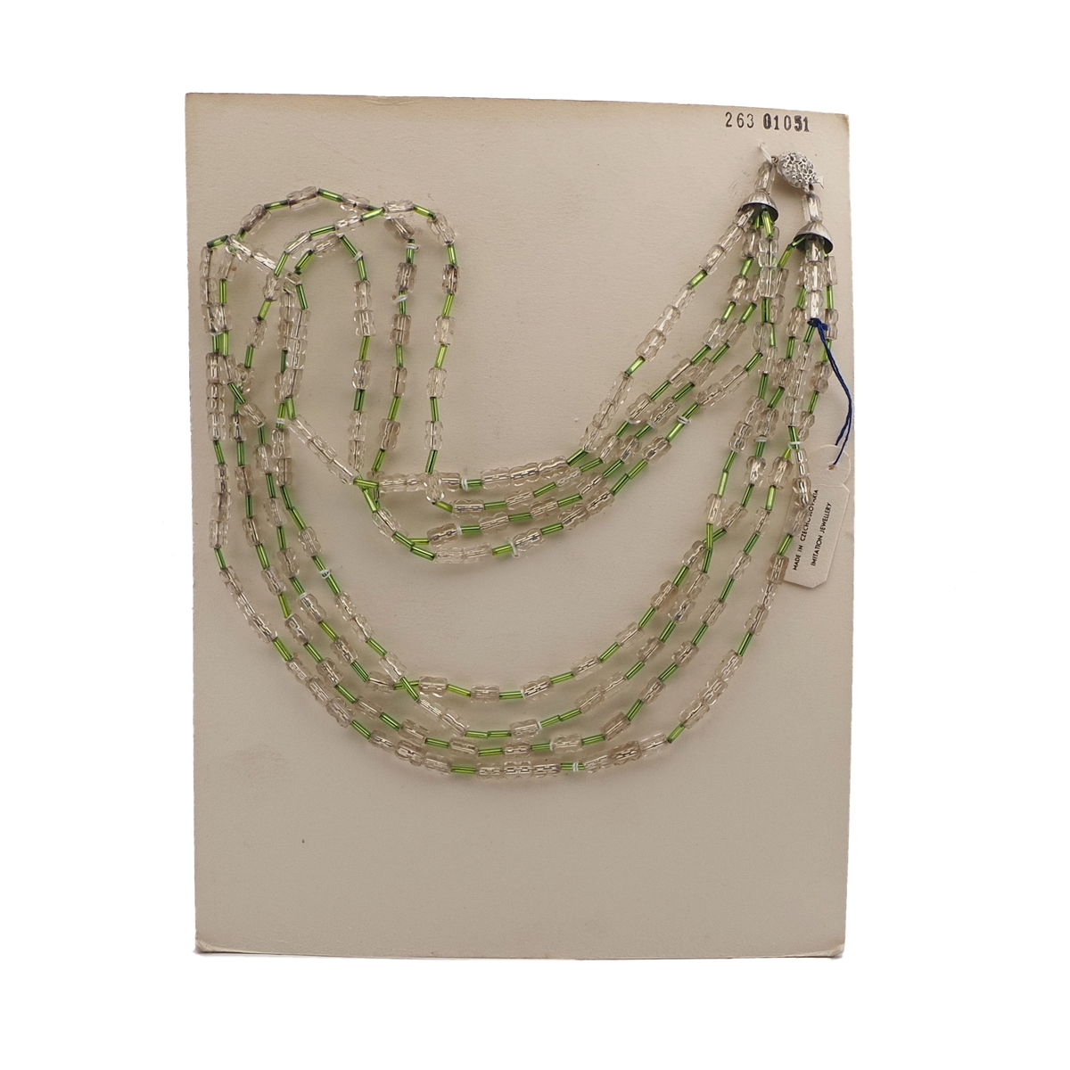 Vintage Czech 4 strand necklace silver lined pentagon topaz bugle glass beads