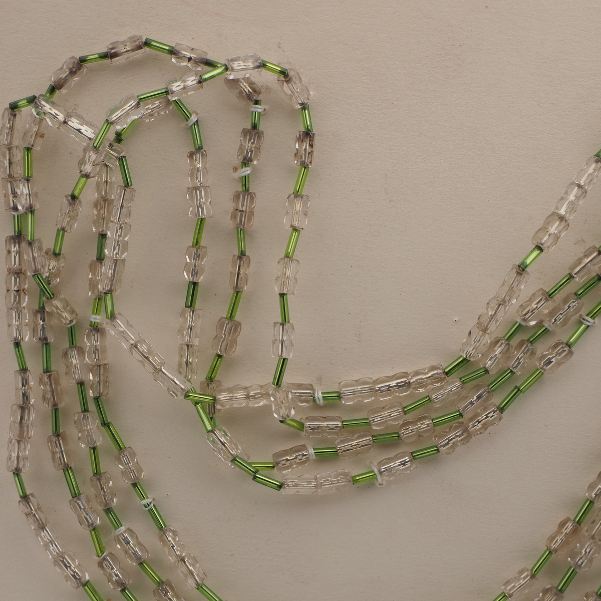 Vintage Czech 4 strand necklace silver lined pentagon topaz bugle glass beads