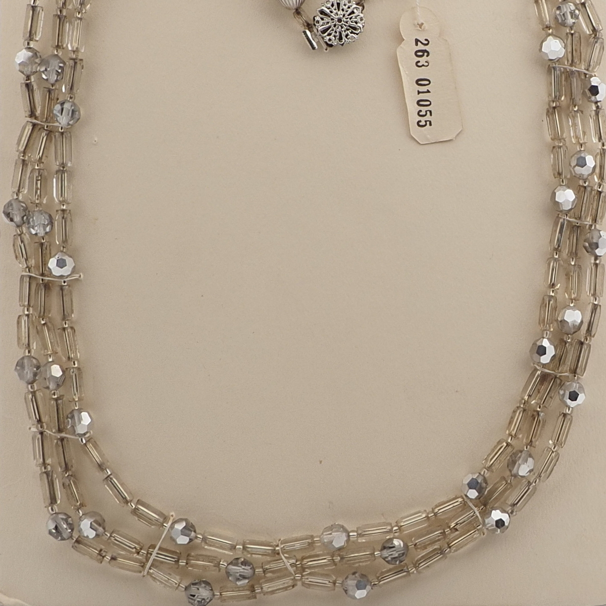 Vintage Czech 3 strand necklace silver lined pentagon silvered glass beads