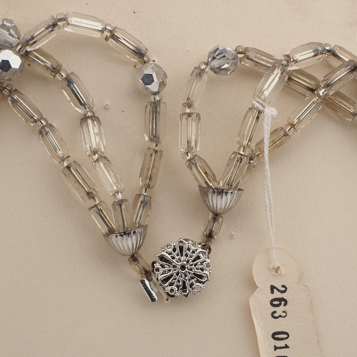 Vintage Czech 3 strand necklace silver lined pentagon silvered glass beads