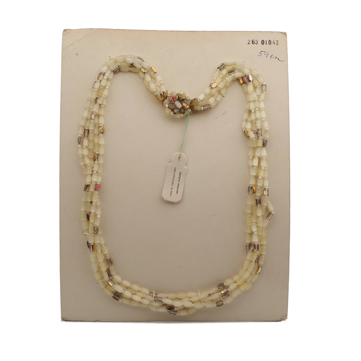 Vintage Czech 5 strand necklace yellow satin atlas vitrail glass beads