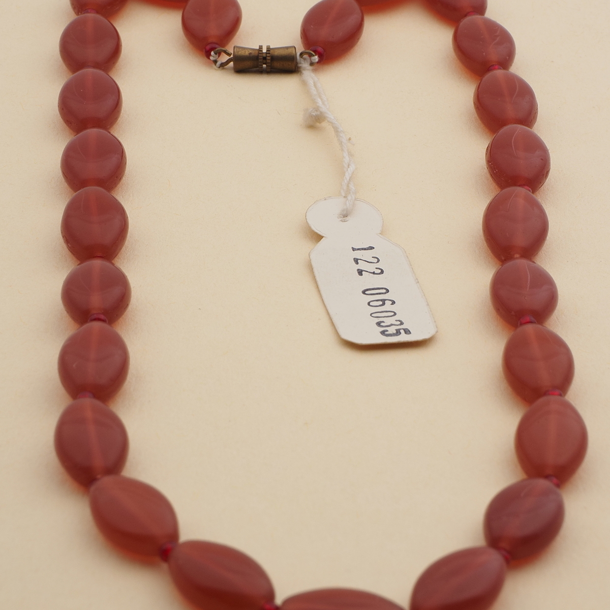 Vintage Czech necklace carnelian opaline oval glass beads 