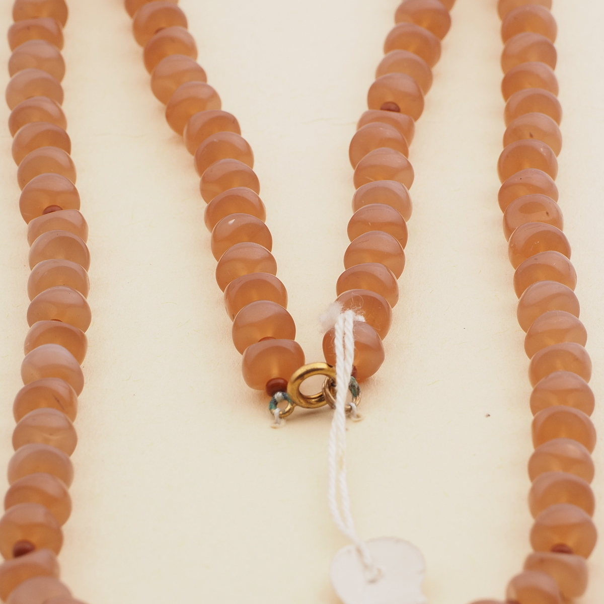 Vintage Czech necklace beige opaline nugget glass beads 27"