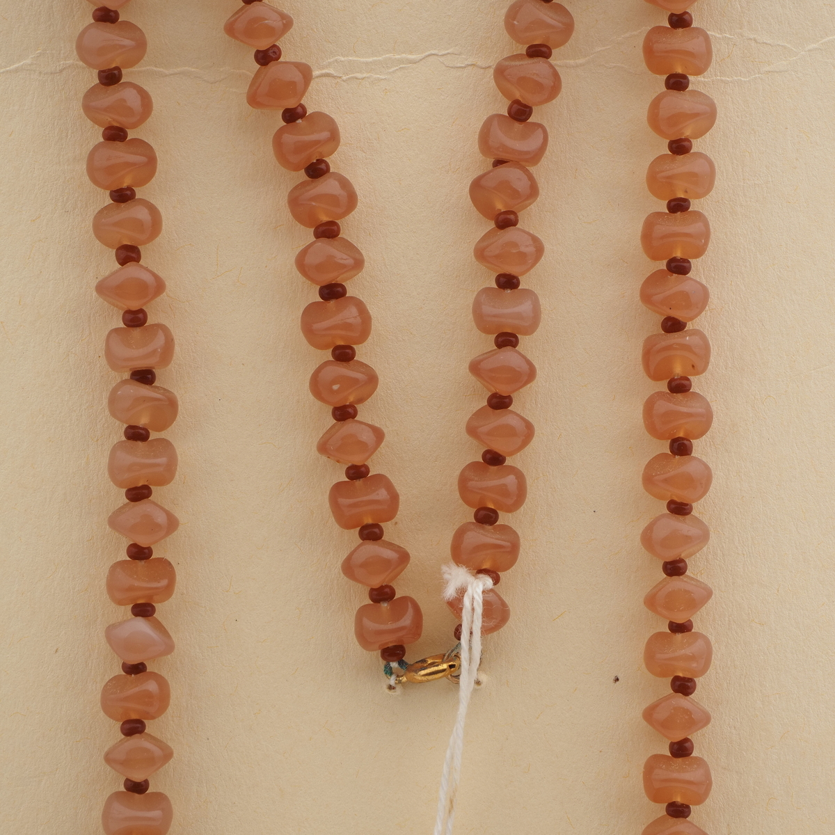 Vintage Czech necklace beige opaline nugget glass beads 27"