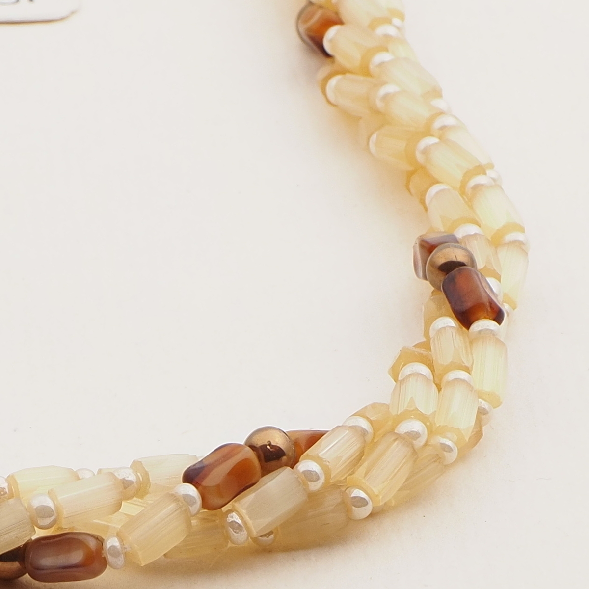 Vintage Czech 4 strand necklace yellow satin atlas marble glass beads
