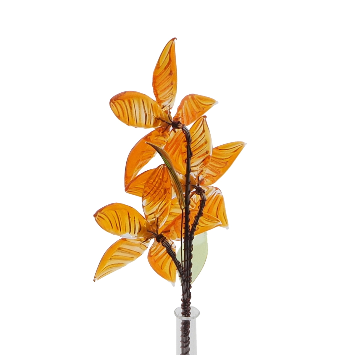 Czech lampwork glass bead amber orange flower stem vase ornament