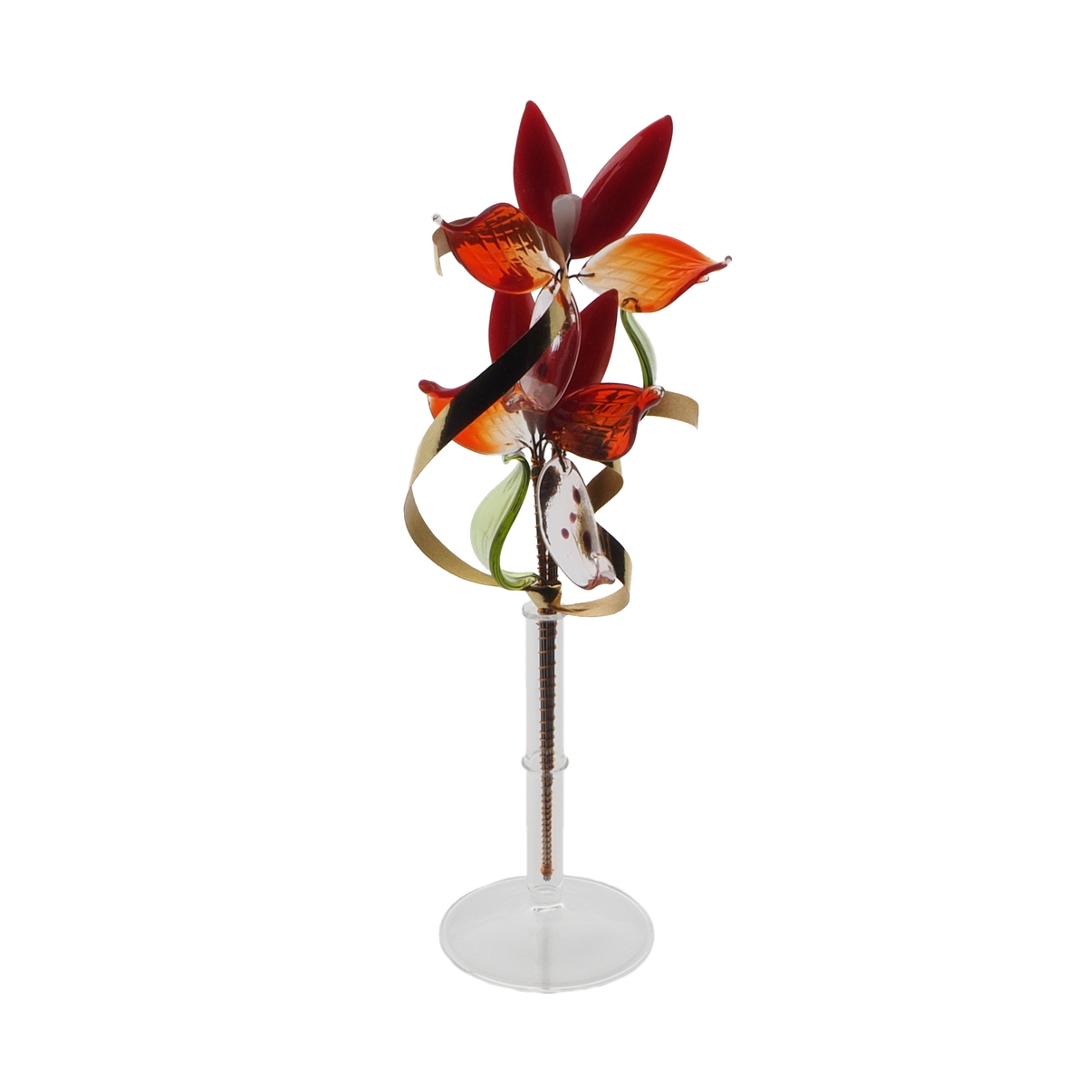 Czech lampwork glass bead red orchid flower stem vase ornament