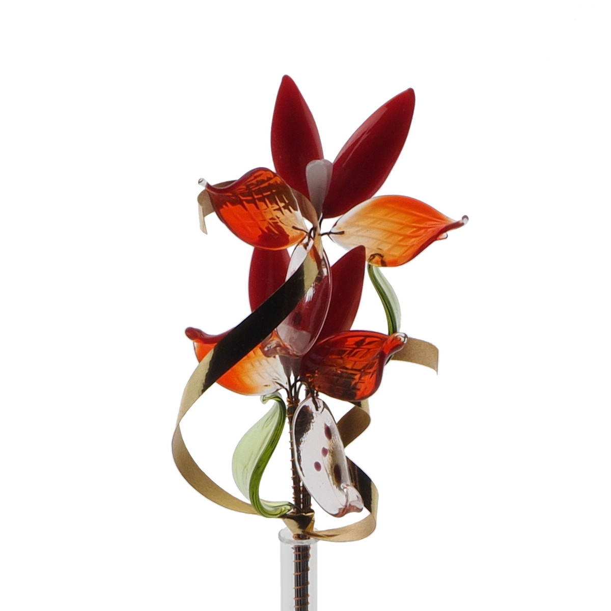 Czech lampwork glass bead red orchid flower stem vase ornament