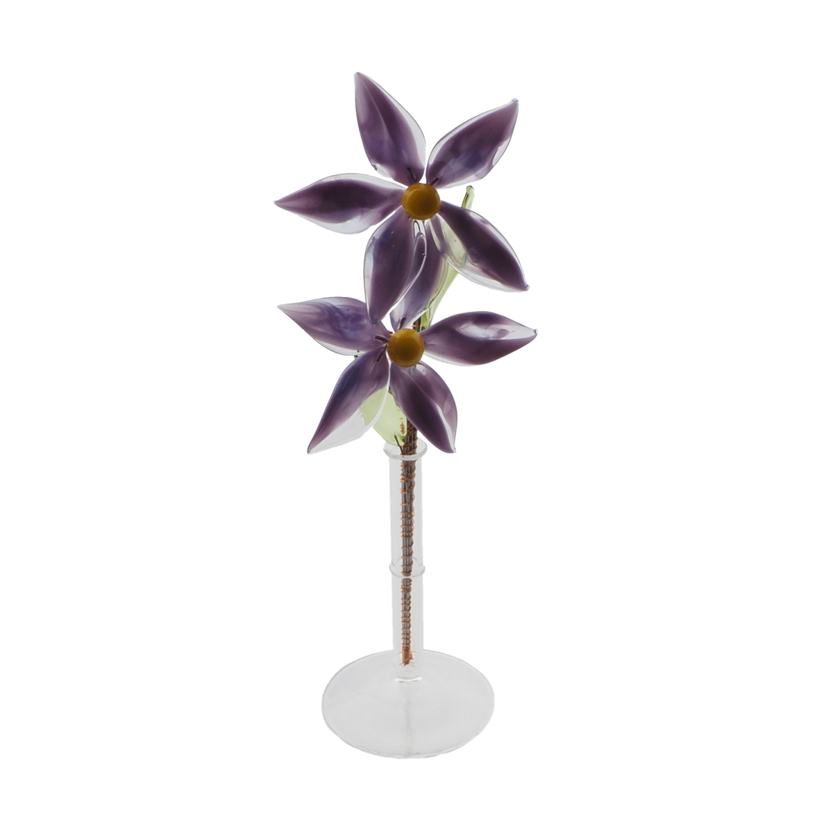 Czech lampwork glass purple bicolor flower stem vase ornament