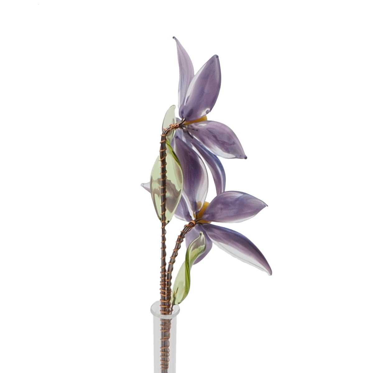 Czech lampwork glass purple bicolor flower stem vase ornament