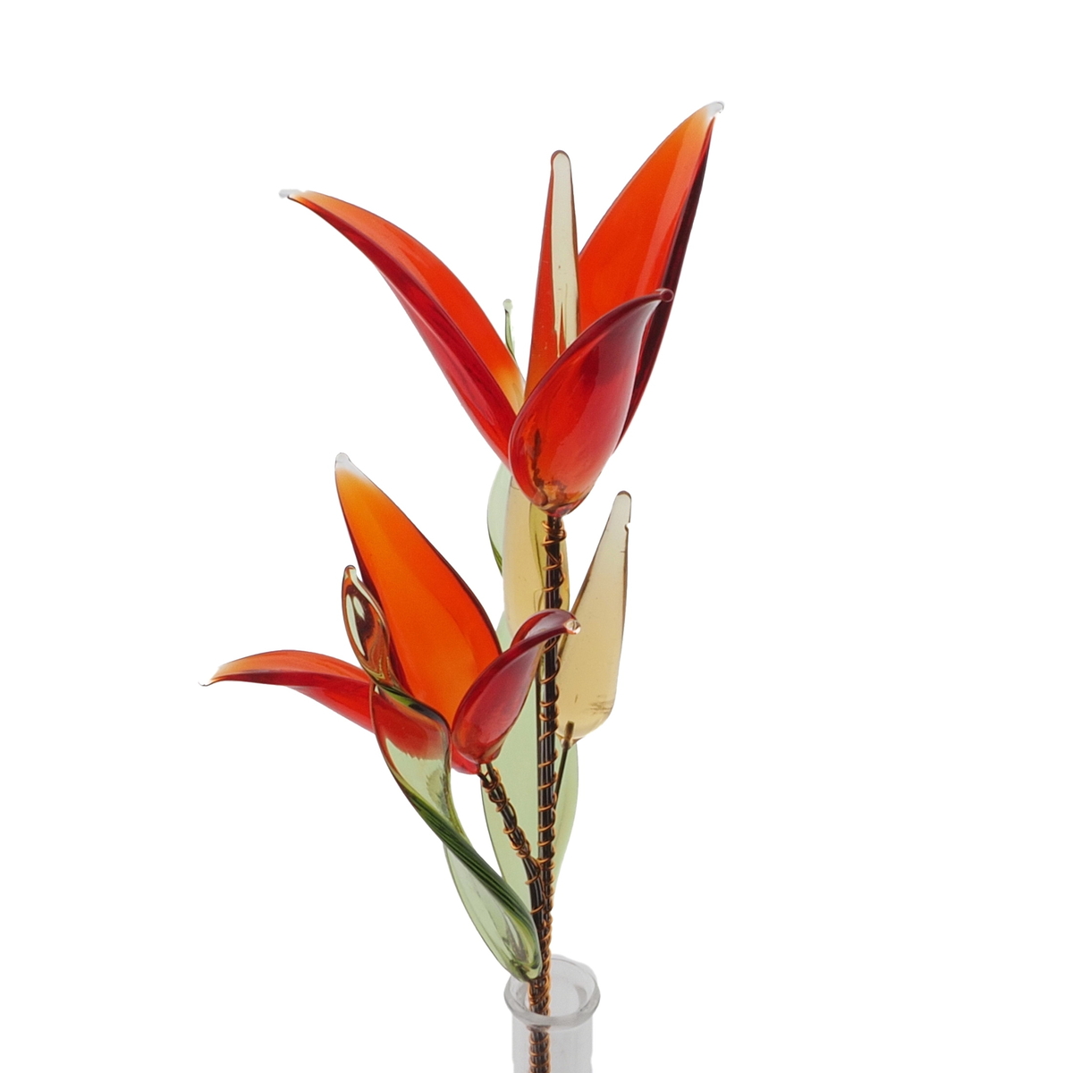Czech lampwork glass red flower stem vase ornament decoration