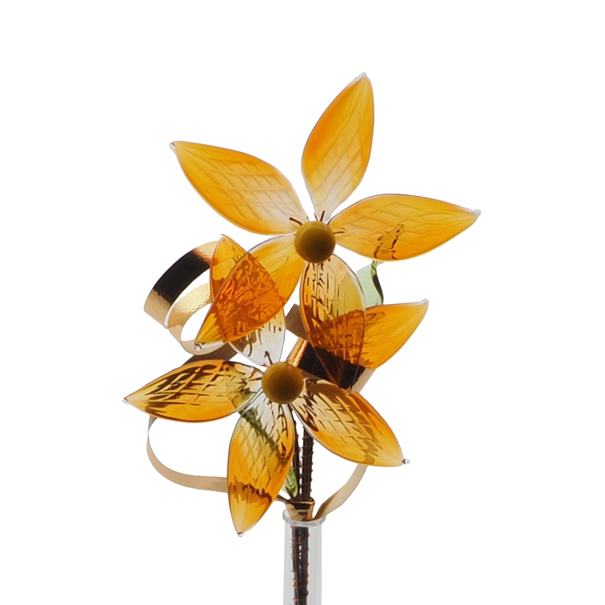 Czech lampwork glass amber flower stem vase ornament decoration