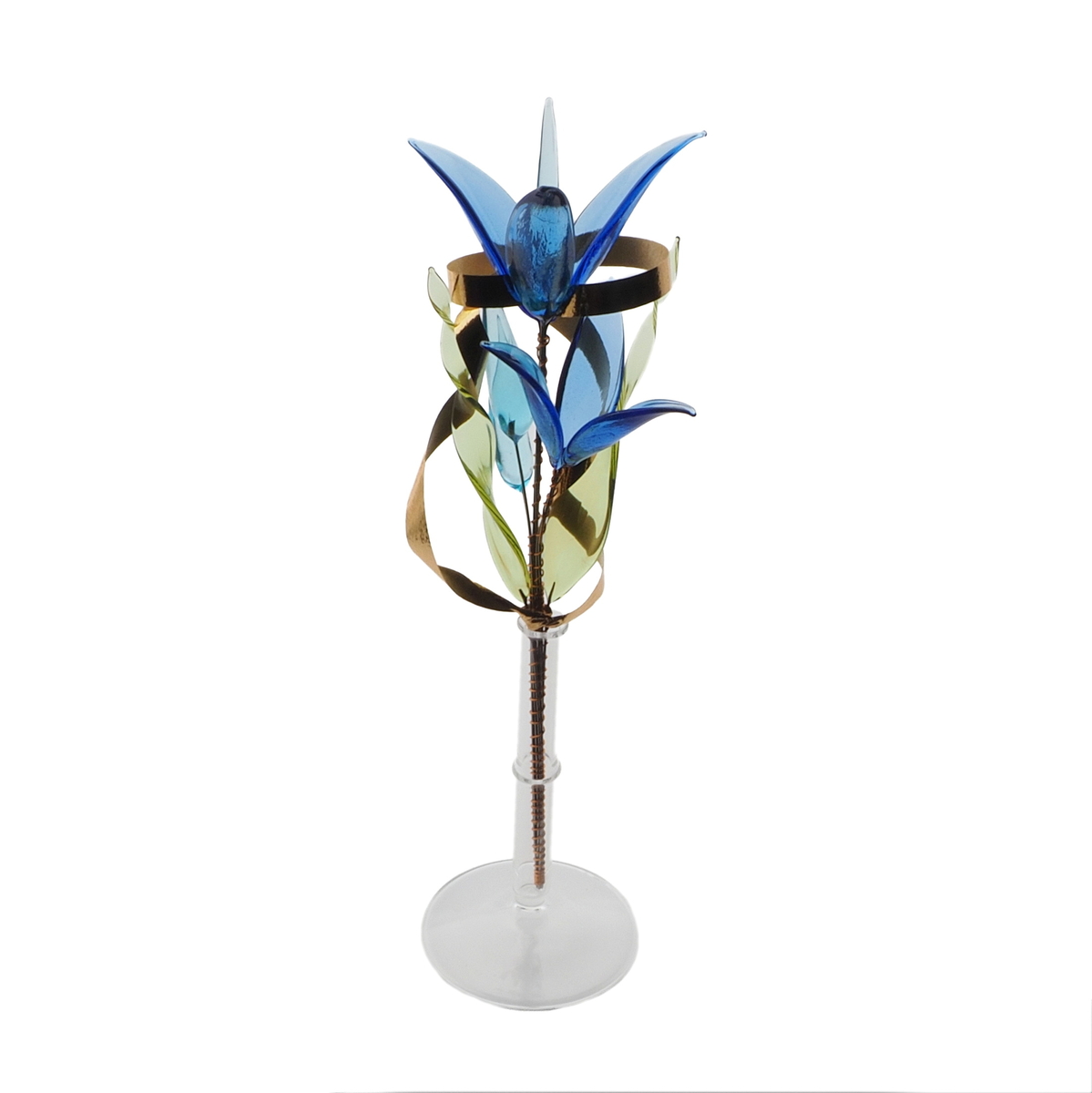 Czech lampwork glass blue flower stem vase ornament decoration