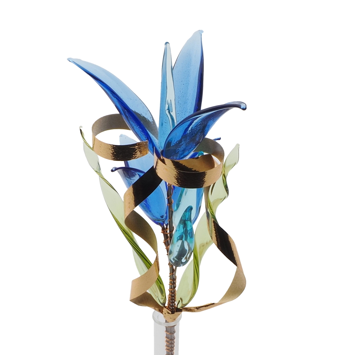 Czech lampwork glass blue flower stem vase ornament decoration