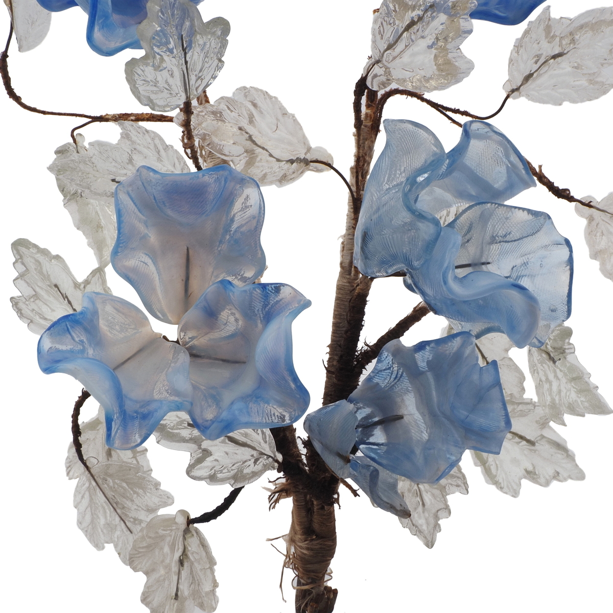 Antique Art Deco Czech lampwork glass bead blue bicolor flowers stem ornament