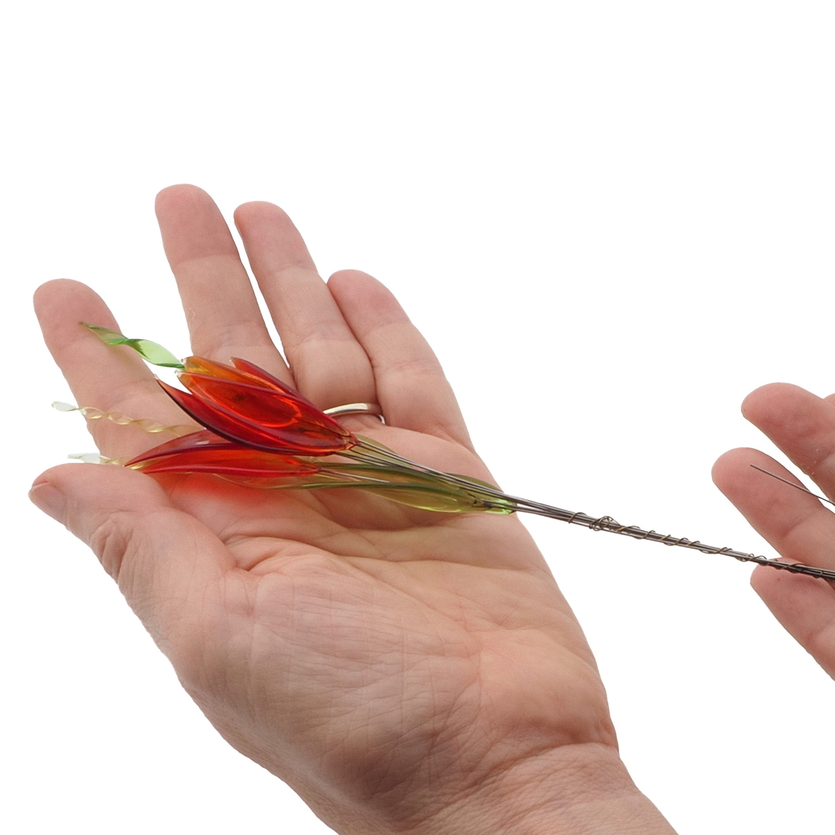 Lot (9) Czech lampwork glass flower leaf petal headpin stem craft beads