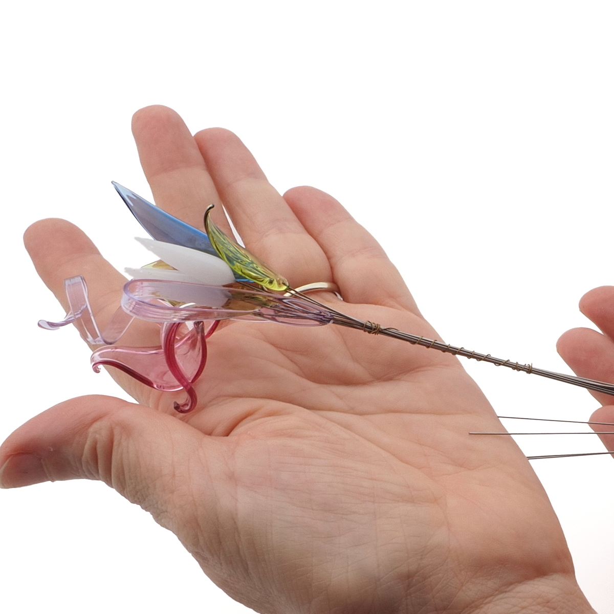 Lot (11) Czech lampwork glass flower leaf petal headpin stem craft beads