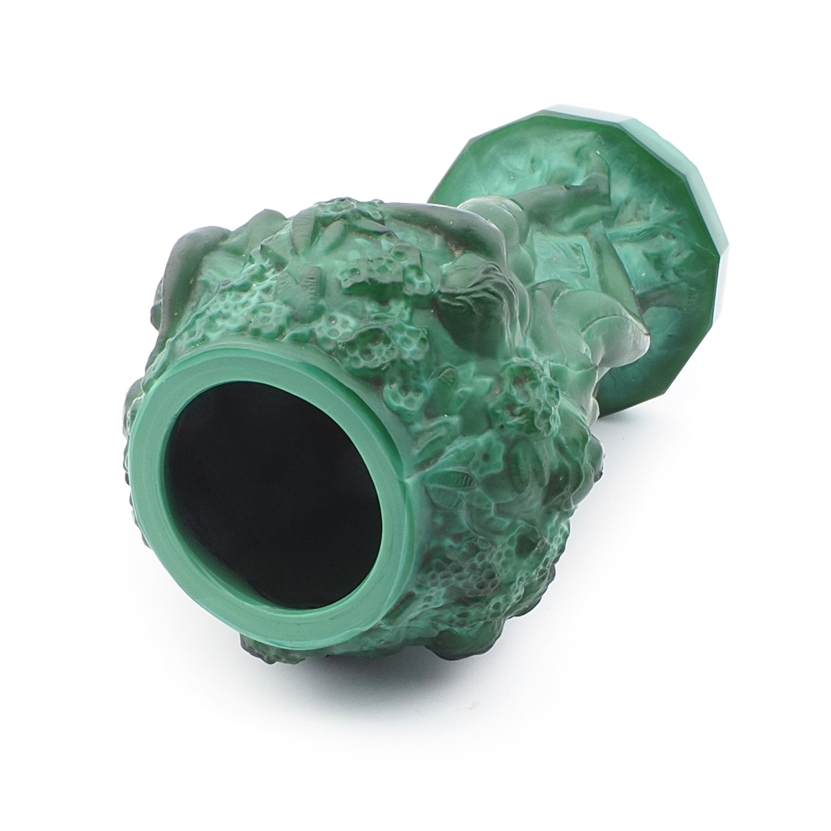 Vintage Czech Schlevogt Ingrid " Grape Harvest" nudes malachite green glass vase