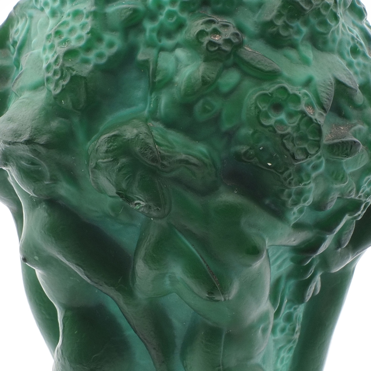 Vintage Czech Schlevogt Ingrid " Grape Harvest" nudes malachite green glass vase