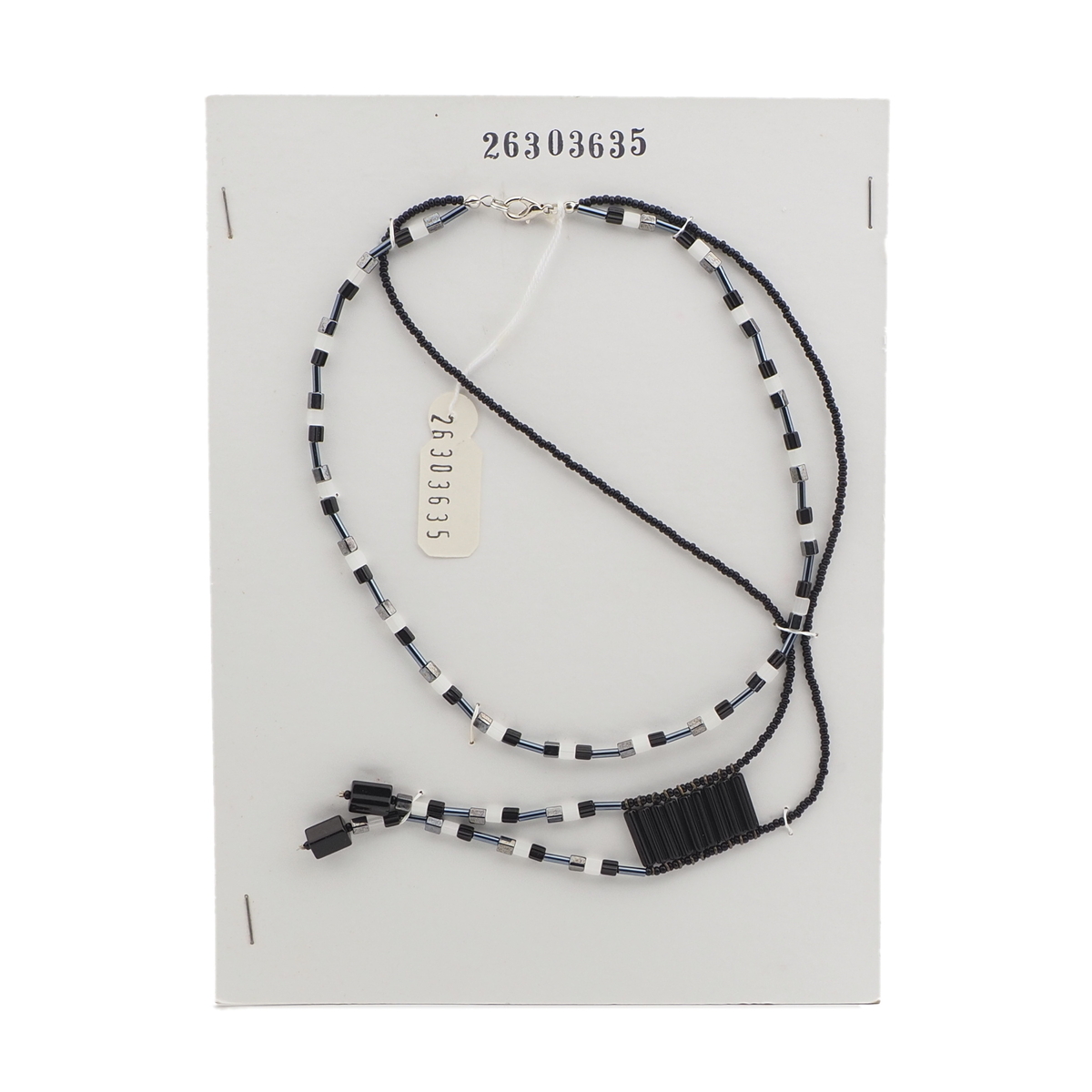 Vintage Czech 2 strand tassle necklace black satin atlas glass beads