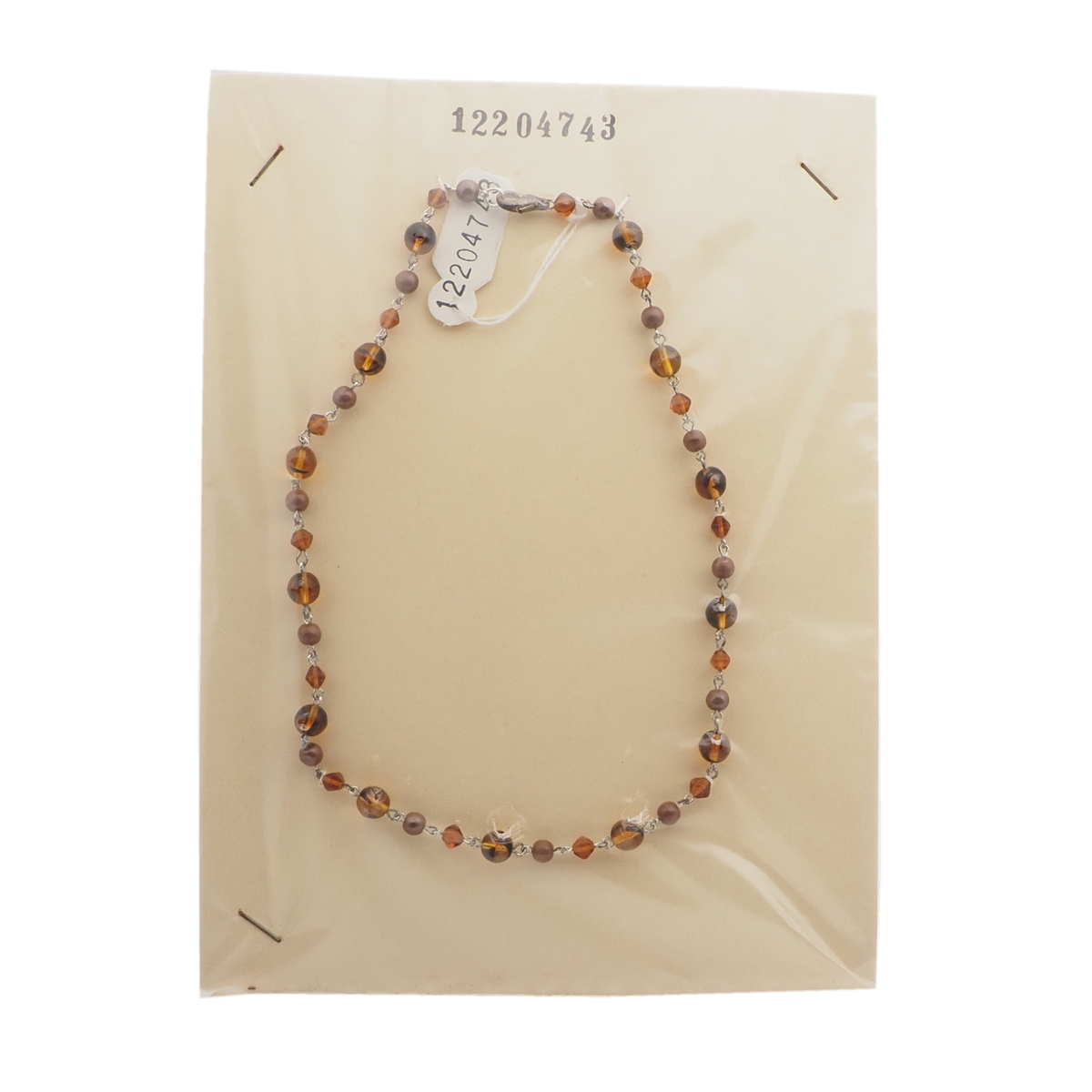Vintage Czech silver chain link necklace topaz lustre frost glass beads