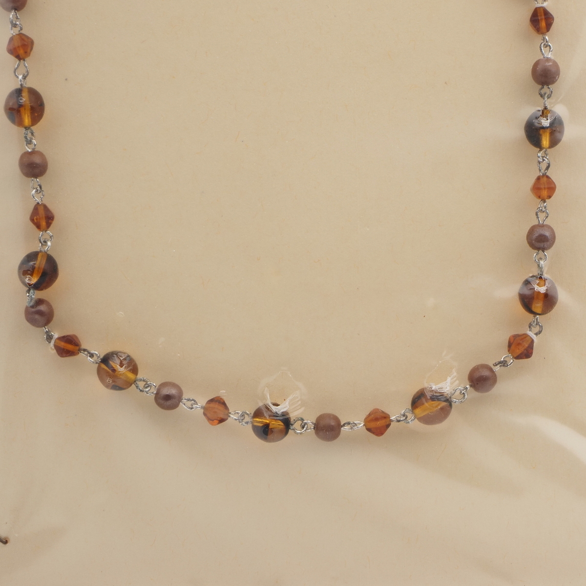 Vintage Czech silver chain link necklace topaz lustre frost glass beads