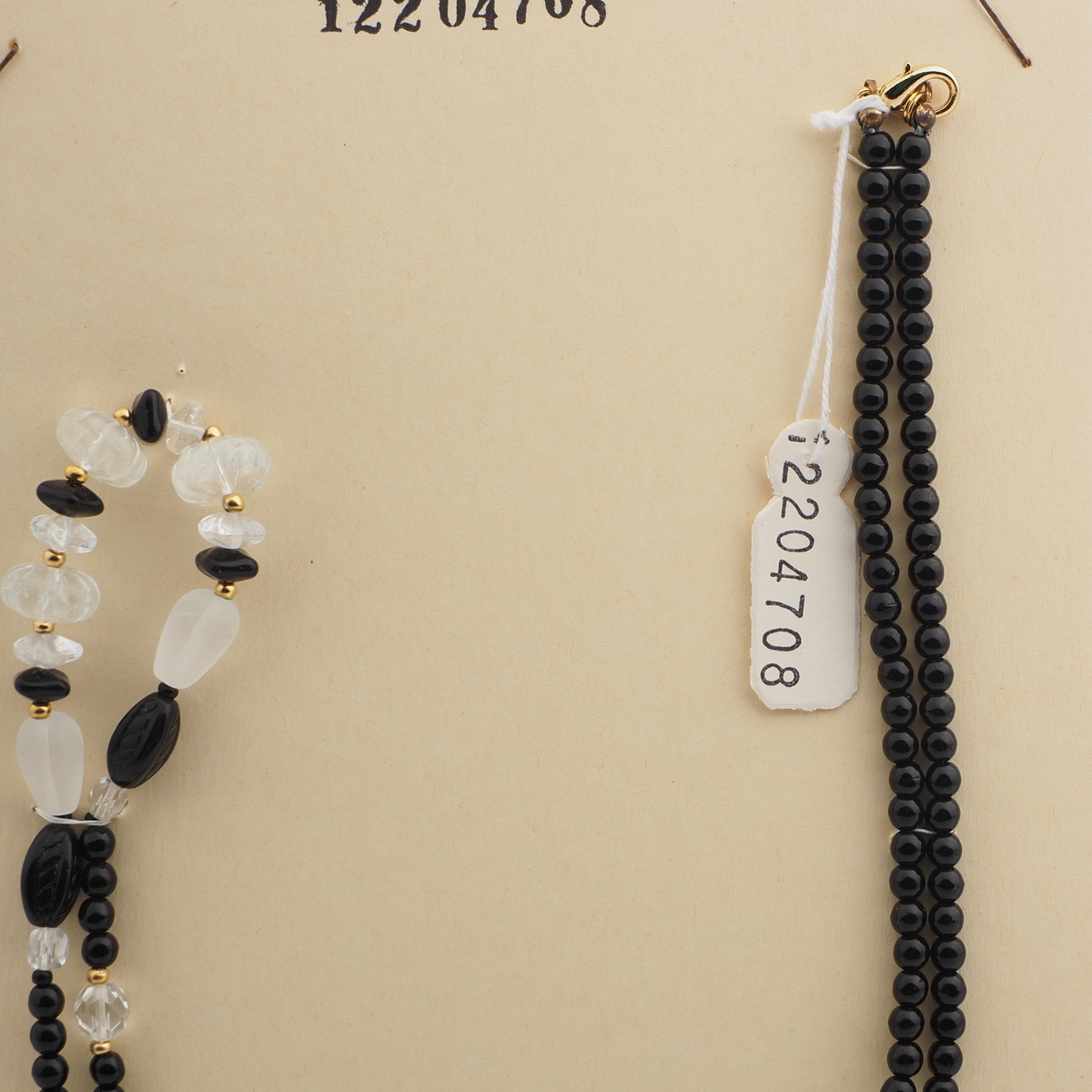 Vintage Czech necklace clear flower rondelle frost melon black glass beads