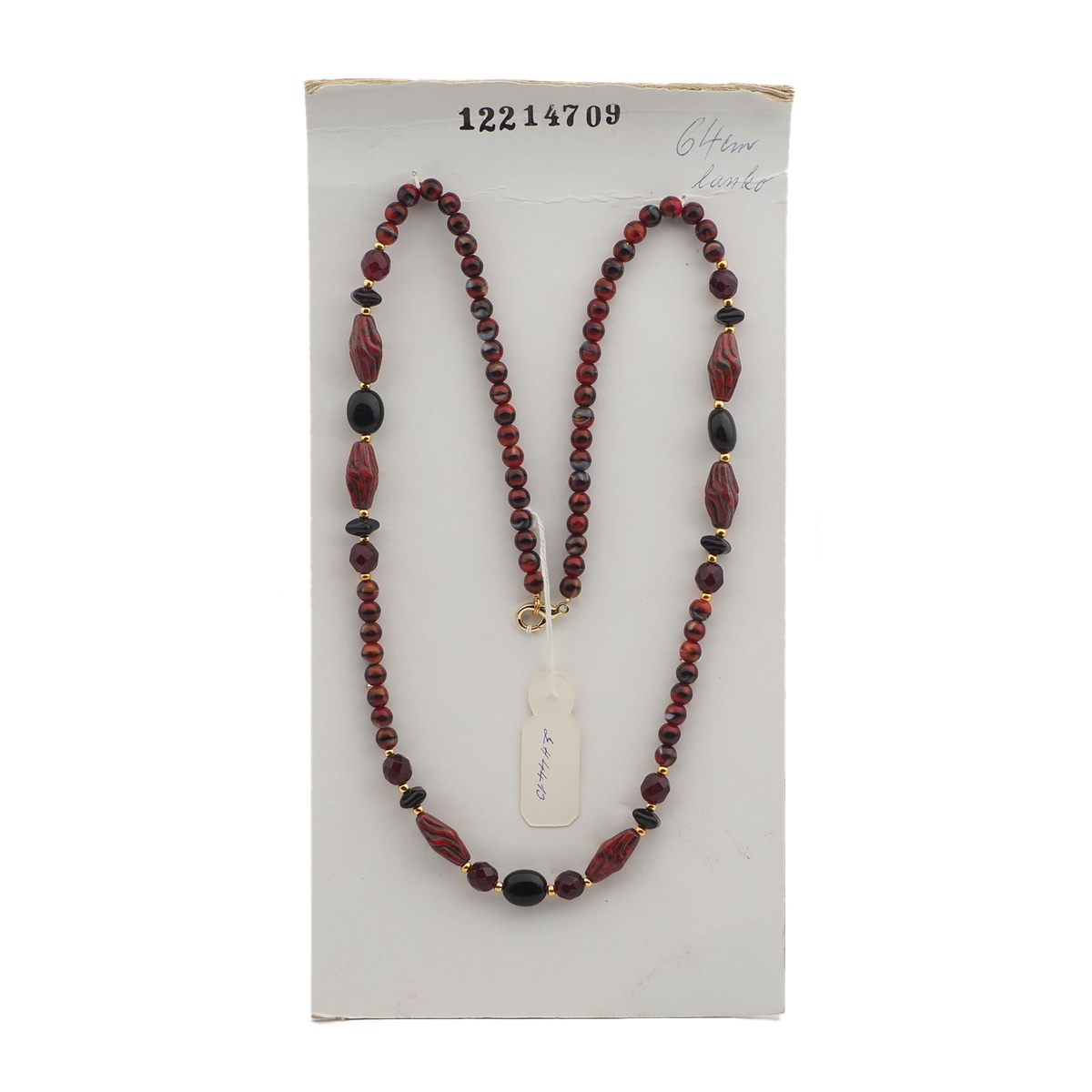 Vintage Czech necklace brown marbled faceted square bicone oval glass beads