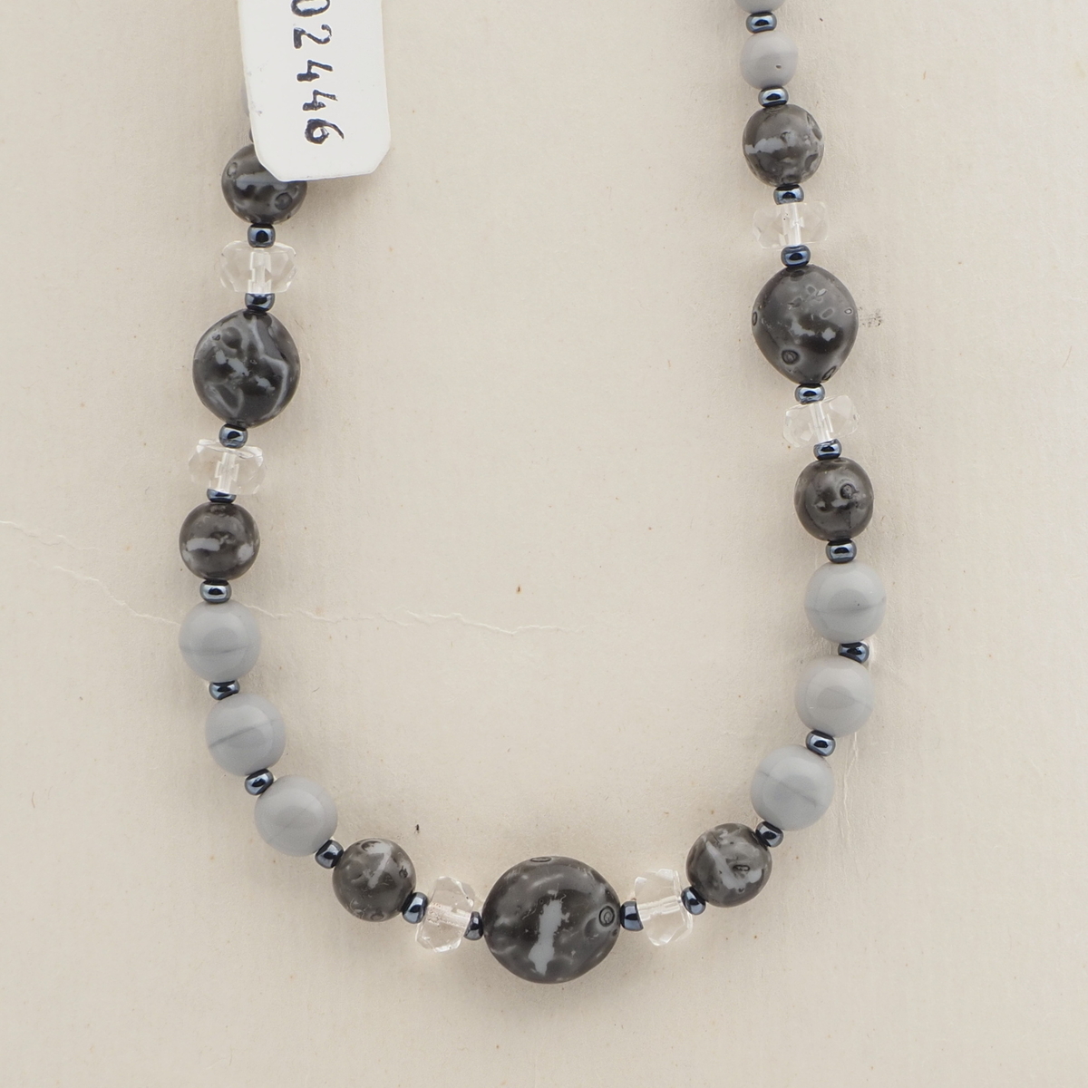 Vintage Czech necklace pink marble clear glass beads 