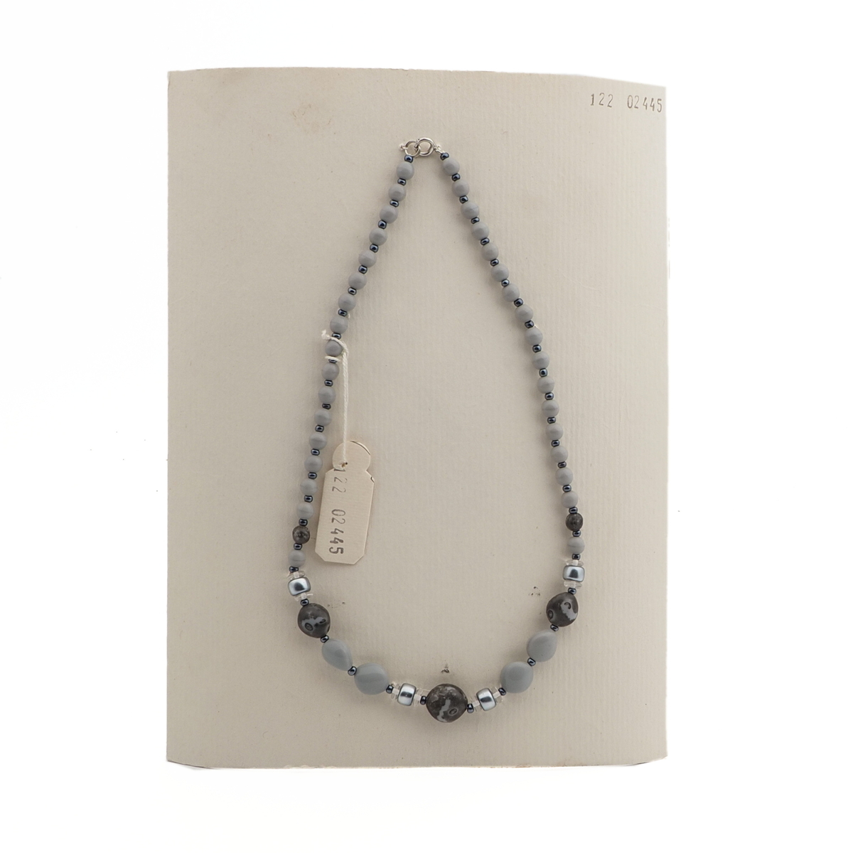 Vintage Czech necklace pink marble silver crystal glass beads 