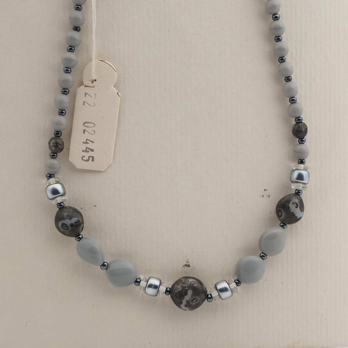 Vintage Czech necklace pink marble silver crystal glass beads 