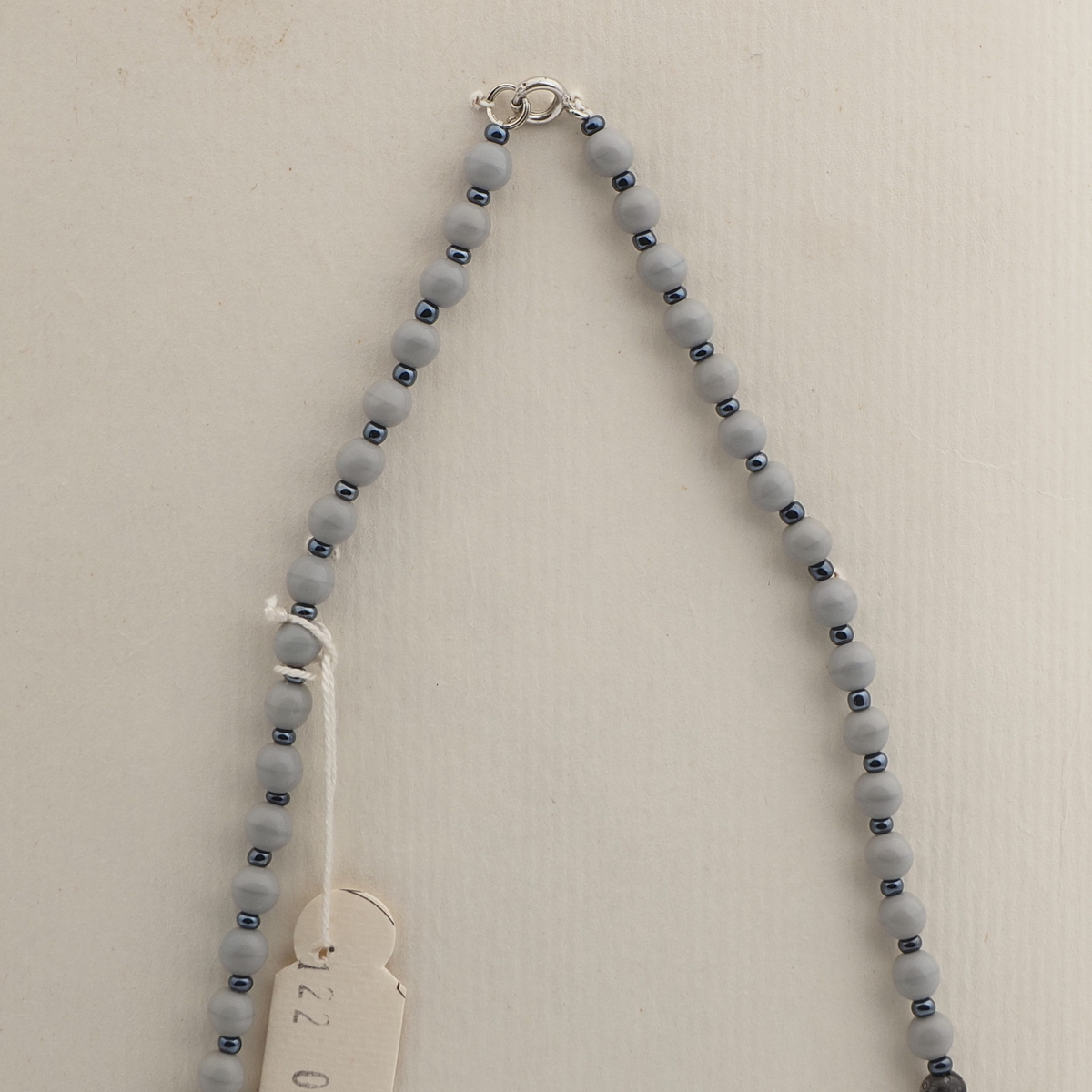 Vintage Czech necklace pink marble silver crystal glass beads 