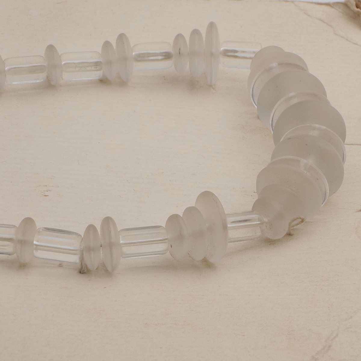 Vintage Czech necklace frost clear rondelle pentagon glass beads 