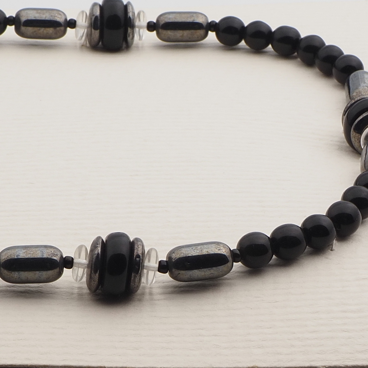 Vintage Czech necklace clear black hematite glass beads 