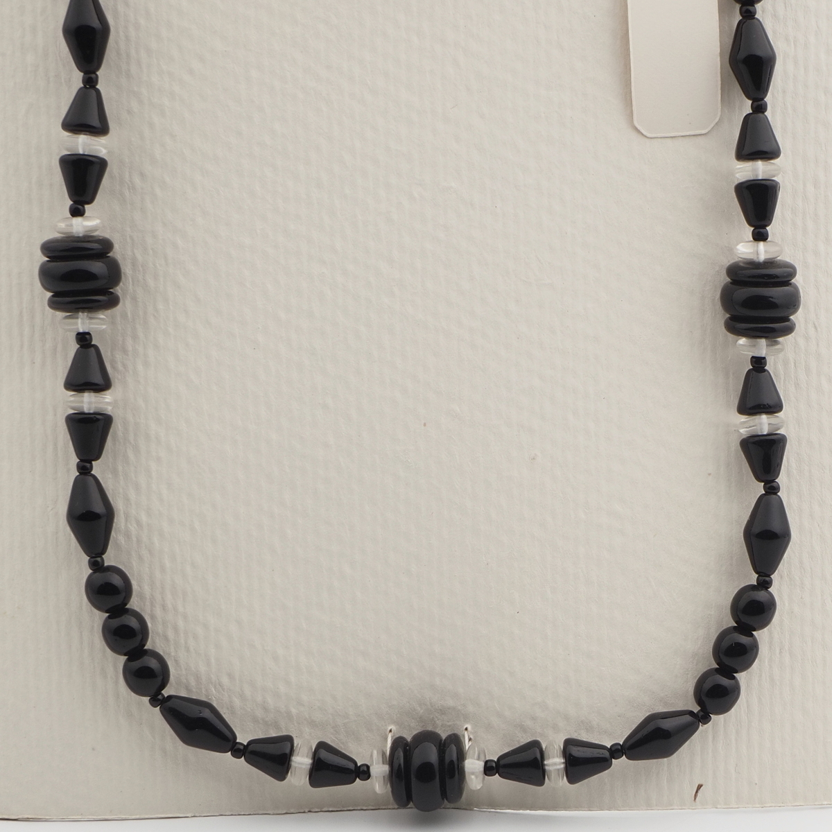 Vintage Czech necklace clear black round cone rondelle glass beads
