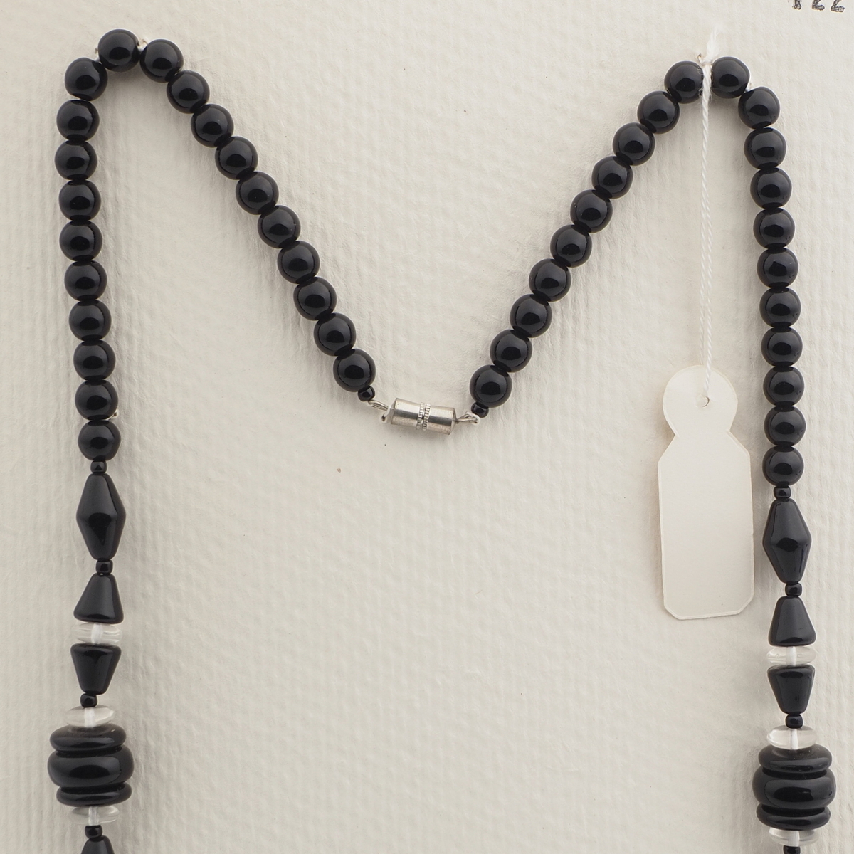 Vintage Czech necklace clear black round cone rondelle glass beads