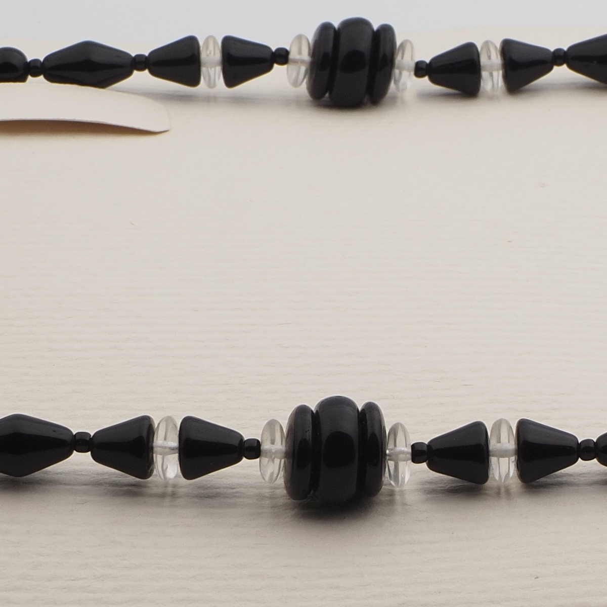 Vintage Czech necklace clear black round cone rondelle glass beads