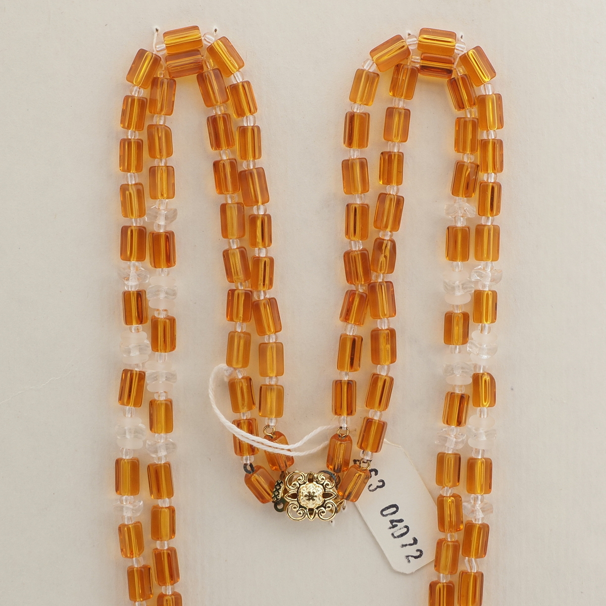 Vintage Czech 2 strand necklace topaz clear frost glass beads