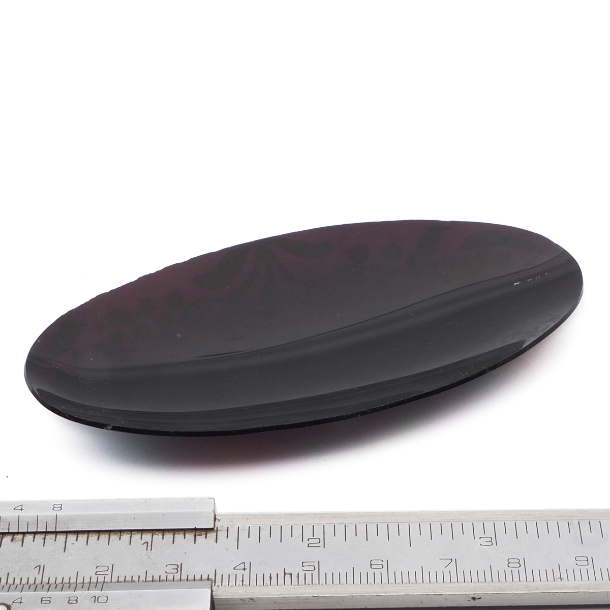 Victorian Czech Antique floral hand painted oval jet black glass jewelry element
