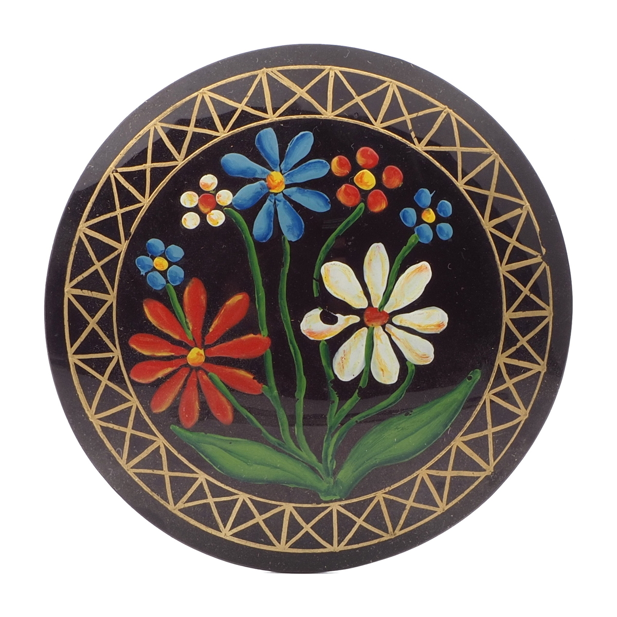 Antique Victorian floral hand painted gold gilt jet black glass jewelry element