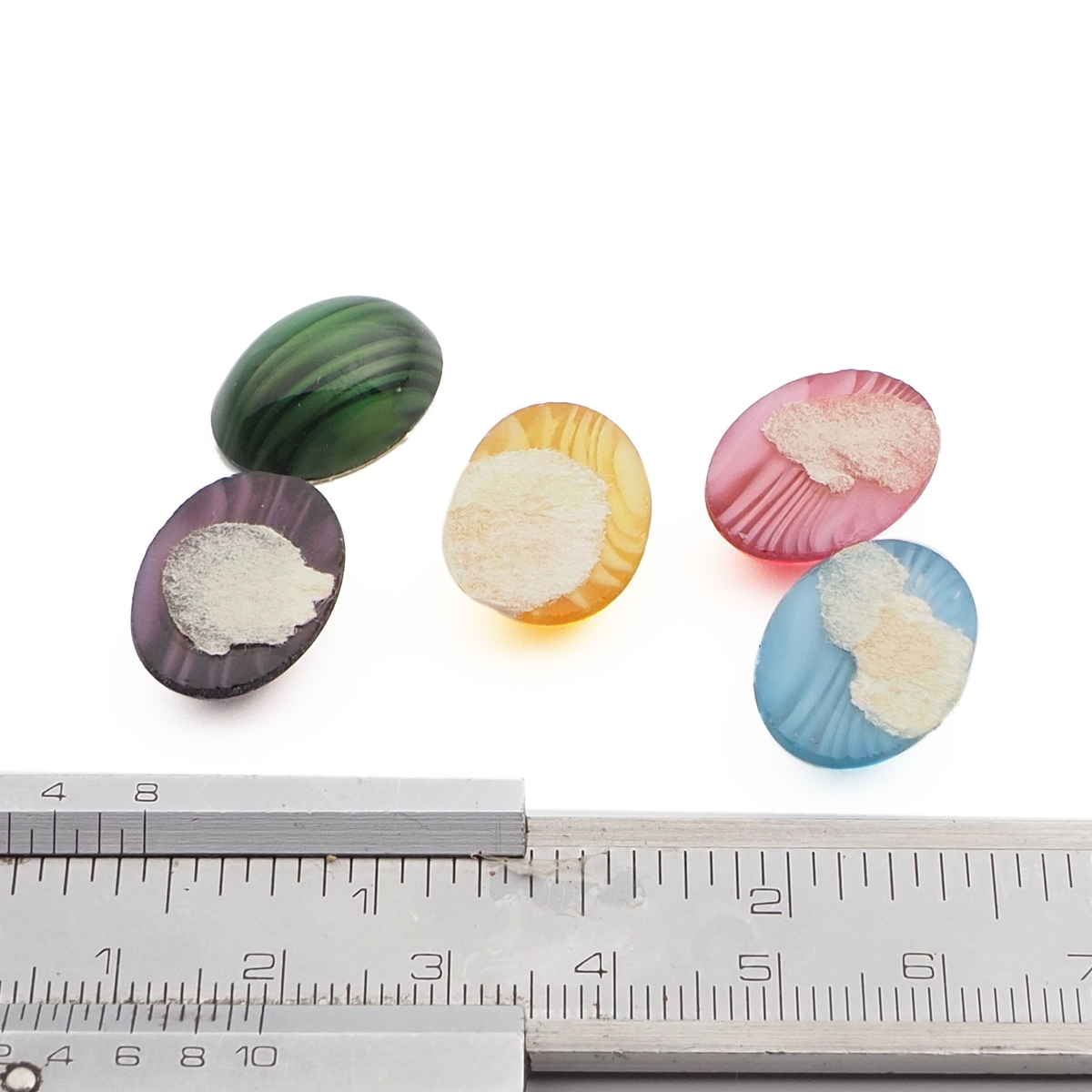 Lot (5) Czech vintage satin striped oval glass cabochons 18x13mm