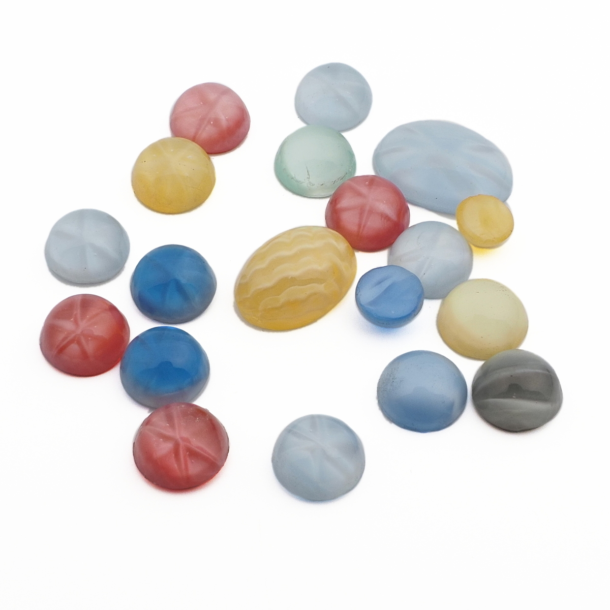 Lot (19) Czech vintage satin moonglow star glass cabochons